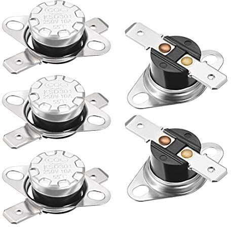 elektronischer Schalter KSD301 Thermostat, 55 °C/131 °F, 10 A, normalerweise offen, kein Einstellen, Push-Disc-Temperaturschalter for Mikrowellenherd, Kaffeemaschine, 5 Stück