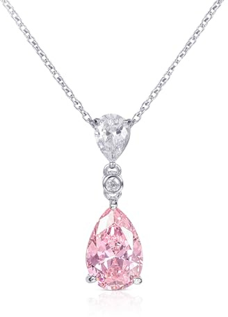 Diamond Treats Damen-Halskette mit Tropfen-Anhänger aus 925er Sterling Silber mit weißen, grünen, blauen oder roten Zirkonia-Steinen, Silber-Halskette mit Tropfen-Anhänger