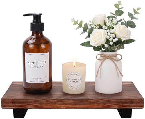 Bathroom Tray Organizer Wooden Riser Soap Stand Kitchen Sink Counter Decor | Pedestal Dish Soap Dispenser Holder Wood Kitchen Sink Tray Modern Farmhouse Bathroom Vanity Accessories Decorative Trays