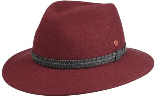 Mayser Gedeon Plus Traveller Wollhut Wollfilzhut Outdoorhut Regenhut Wanderhut Damen/Herren - Made in The EU Winter Herbst-Winter - 56 cm Bordeaux