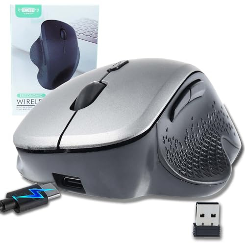 Civetes Wireless Mouse, Dual Mode (2.4GHz+BT) Ergonomic Vertical Mouse, Silent Rechargeable Portable Computer Mouse,Optical Cordless Mice for laptops/PC/Macbook, 6 Buttons, 800-1200-1600DPI（Grey）