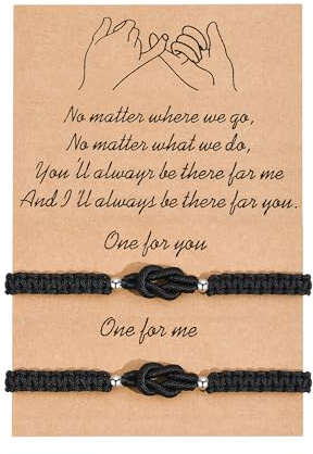 VGWON Bracciali Coppia, Braccialetto Amicizia, Bracciale Donna, Regalo per Uomo Donna Amica Sorella, 2 Braccialetti di Corrispondenza Fatti a Mano Nero