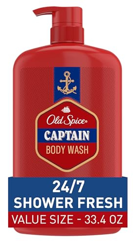Old Spice Refreshing Body Wash for Men, 3X Defense, 24/7 Shower Fresh with Long Lasting Scent, Red Collection, Captain with Bergamot Scent, 33.4 oz