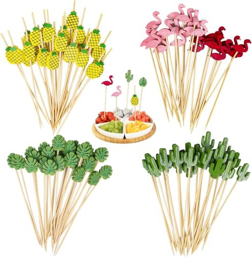 100 Piezas Palillos de Cóctel de Madera, Multicolor Accesorios de Decoración, Palillos para Aperitivos Pinchos de Madera Brochetas de Cóctel Adecuado para la Decoración de Alimentos y Bebidas