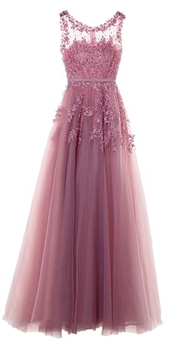 OULIWANGLUO Abito da donna in tulle, in tinta unita, lungo, sottile, elegante, da cocktail, da sposa, da festa, Rosa/lilla., M