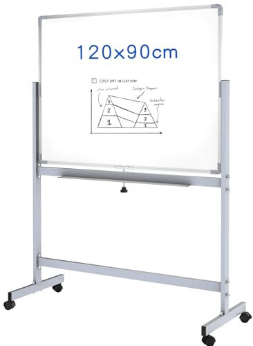 Doppelseitiges Magnetisches Drehbares Mobiles Whiteboard mit Ständer & Rädern, 120x90 cm