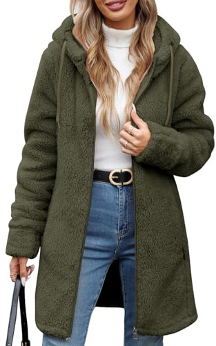RITOSTA Fleece Sweatshirt Kvinnor Långa Huvtröjor Vinterkappa Elegant Varm Jacka Jacka Jacka Dragkedja Kappor Termisk Sweatshirt Långärmad Cardigan Hoodie, Grön, L