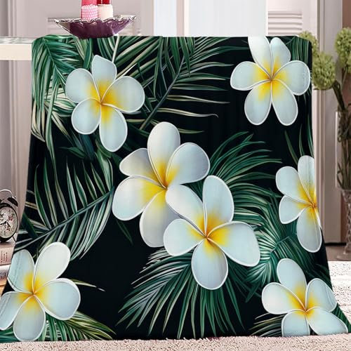 Kuscheldecken Eierblumen und Palmblätter Weich Bequem Decke Grün 3D-Digitaldruck Flanelldecke 200 x 220 cm Weich Wohndecke Sofadecke Decken für Jungen, Mädchen Erwachsene
