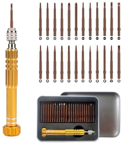 BAKESHU Mini set di cacciaviti 24 in 1, piccolo cacciavite, piccolo cacciavite di precisione, occhiali, occhiali da sole, orologi, gioielli, giocattoli, cacciaviti di riparazione per cellulare (oro)