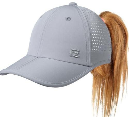 GADIEMKENSD Ponytail Hüte für Frauen Sommer Baseballmütze mit Ponytail Loch Schnurzug Verstellbare Atmungsaktive Netz Dri Fit Hochgesteckter Sonnenhut für Laufen Workout Gym Strand Sport Hellgrau