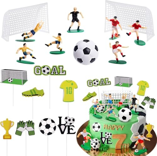 Lukinuo Fußball Kuchen Topper 18pcs Fußball Ball Spieler Kuchen Dekorationen Fußballs Spieler Figur für Männer Jungen Fußballs Sport Theme Party Supplies