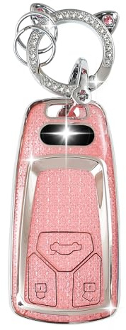 ZVRSUA Autoschlüssel Schutzhülle Passt für Audi,Schlüsselcover TPU Mit süßem Schlüsselanhänger Autoschlüssel hülle 3 Tasten Kompatibel mit Audi A4 S4 RS4 B9 A5 F5 S5 A6 A7 C8 A8 S8 Q2 Q5 Q7 (Rosa)