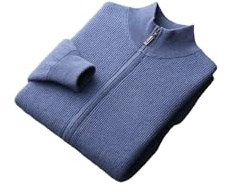 Cardigan maglione da uomo in 100% cashmere con cerniera, vestibilità slim fit, casual, lavorato a maglia, con tasche, Blu, XL