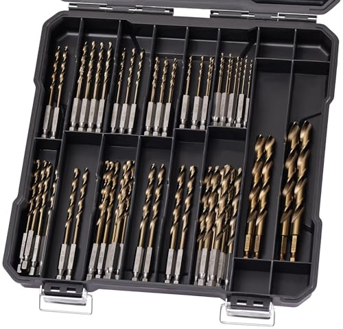 Sinyeenglon Hex Shank Cobalt Drill Bit Set 59Pcs 1/16-3/8, M35 HSS Impact Driver Drill Bits for Metal and Hardened Steel, with Indexed Storage Case