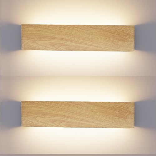 Aplique Pared Interior-XXINLOOY-24W Moderna Lámpara de Pared LED Interior 3 Temperaturas de Color Iluminación de interio 41CM Sala de Estar Dormitorio Escalera Pasillo (Grano de Madera-2 Piezas)