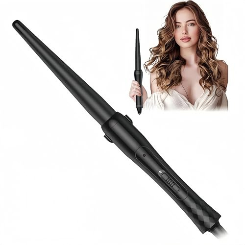 Boucleur a Cheveux Fer à Friser Conique Céramique Pour Cheveux Conical Wand pour des Boucles Naturelles, PTC Boucleur à Cheveux,Température de 210℃, Double Tension de 100-220V, Noir