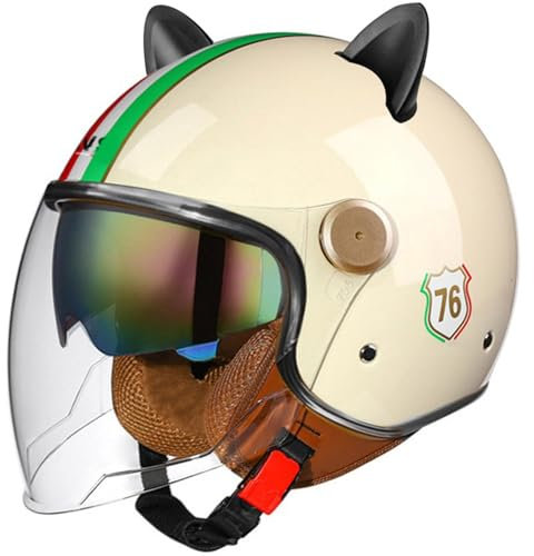 Casque Moto Demi Jet Casque Bol Homologué Casque Moto Vintage Casque Jet pour Moto Casque Scooter Homme DOTECE Homologué Casque Personnalité Casque de Moto 9,L:59-60CM