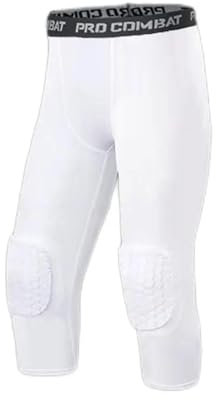 VCSZYAFX Basketball Legging Men's Safety Anti-Collision Pants Basketball Training 3/4 Tights Leggings with Knee Pads Protector Sports Compression Trousers for Cycling Football Basketball(White,M)