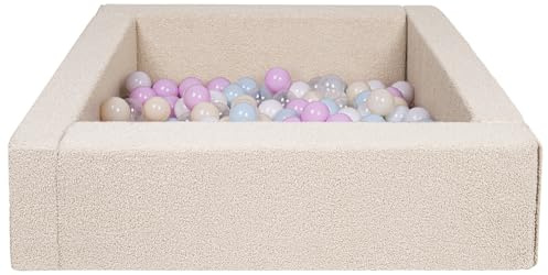 Velinda Bällebad Bällepool Bällebecken Spielbecken Kinderpool Quadrat Bouclé 200 Bälle (Farbe: weiß, transparent, pink, blau, gelb (Pastell))