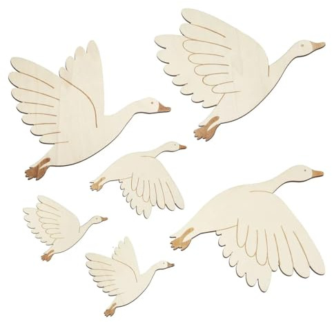 6 Stück Kinderzimmer Deko Schwan Wanddeko Kinderzimmer Mädchen Jungen Boho Stil Wanddeko Set Kinder Basteln Set Holz DIY Boho Deko Schwan Wandtattoo