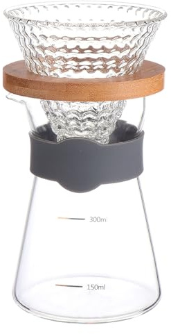 DOITOOL 2 pièces Cafetière Verre Borosilicaté avec Filtre Entonnoir et Support Bois Porte Filtre Café Multi-usage pour Infusion Manuelle et Service Transparent