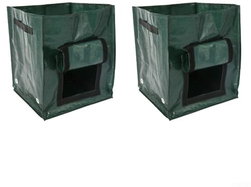 Lot de 2 sacs de culture carrés pour pommes de terre, carottes et oignons, avec fenêtre de récolte, 35 x 35 x 40 cm, sacs de plantation en polyéthylène