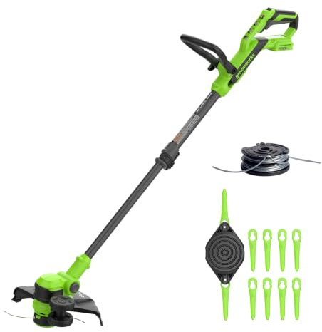 Greenworks 24V Tagliaseta Brushless Gen2 2-in-1 per giardini piccoli e medi, larghezza di taglio di 30 cm, include 10 lame di plastica senza batteria e caricabatterie, Verde ST3002