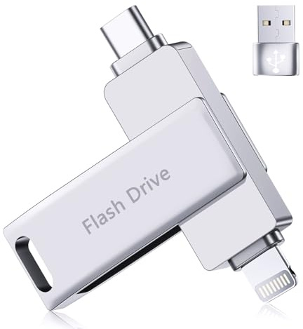 Lncnnk Clé USB pour iPhone 512 Go(sans APP), Certifiée MFi Cle USB iPhone Stockage Externe, USB C Photo Stick, Memoire USB 3.0 Lightning Flash Drive pour iPhone/iPad/OTG Android/Mac/PC, Argent