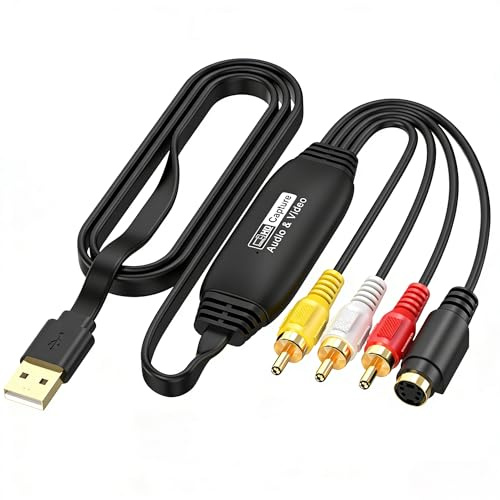Scheda di acquisizione video, CVBS + adattatore S-Video a USB per console di gioco VHS VCR DVD, dispositivo di acquisizione HD 1080P per streaming live/registrazione con OBS, compatibile con Windows