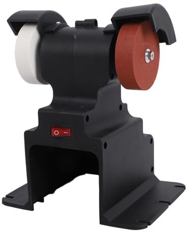 Zhjvihx Mini Amoladora de Banco, Motor de Cobre Magnético Permanente con Muelas de Corindón Marrón de Grano Grueso y Fino, Cubierta Protectora de Metal de 3 Mm para Afilar, Esmerilar y