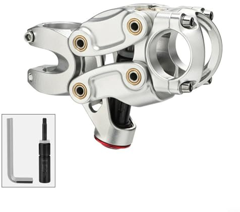 Vibsky Verstellbarer Vorbau für Fahrräder, 5-Link-Design, Luftstoßdämpfer, Lenkervorbau für Mountainbike, Straße, Off-Road-Radfahren (Silber)