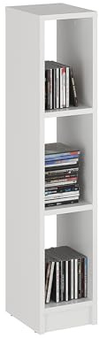 KOMTO Bücherregal Weiß – Schmales Regal 20 cm Breit, Book Shelf Schmal mit 3 Fächer, Standregal | LAKO 96,9 x 20 x 24