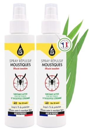 LCA - Pack 2 Sprays Répulsifs Moustiques - Format Famille | 2x150ml, Dès 30 mois, Protection 7h contre tous types Moustiques, Actif Naturel Citriodiol, Fabriqué en France et Sans DEET