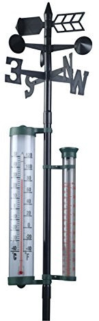 Inovalley PL02 Girouette avec Thermomètre et Pluviomètre Plastique Noir