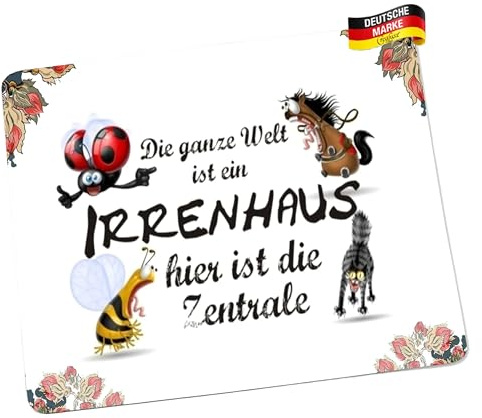 Crealuxe Mousepad personalisiert - Die ganze Welt ist EIN Irrenhaus... - Mauspad mit Motiv, Spruch oder Wunschtext – Mousepad für Büro/Gaming – Geschenkartikel Computerzubehör