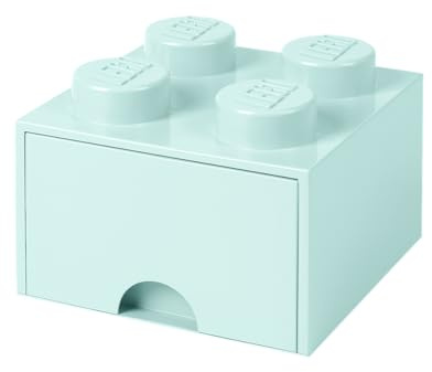 Cassettiera Mattoncino Lego 4 Bottoni, 1 Cassetto, Cassa Portaoggetti Impilabile, 4.7 L