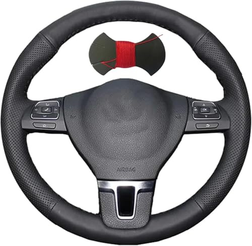 Shining Wheat Lenkradbezug für Volkswagen VW GOL Tiguan Passat B7 Passat CC Touran Jetta Mk6 Schwarz Leder
