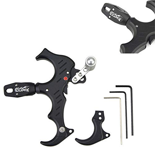 SHARROW Compoundbogen Release Aids Daumen Freisetzung 3 Finger 4 Finger Austauschbar Automatisches Schließen 360° Drehen Klemme Bogen Freigabe Bogenschießen Spannhilfen Hand Release (Schwarz)