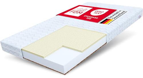 FDM PIKOLO Schaumstoffmatratze 140 x 200 cm Kindermatratze Härtegrad H3/H4 Höhe 11 cm Latex Kokos Matratze Hochelastischer HR Komfortschaum Zweiseitig Bezug Abnehmbar Waschbar