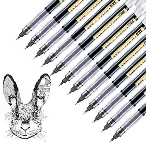 Surcotto Rollerball pen, 0.5 mm Black Gel Pen Quick-Drying Ink Extra Fine Point Pens Liquid Ink Fineliner Pens - Pack of 12
