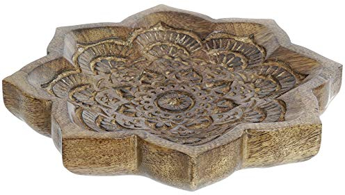 DAMDAM GO | Bandeja Vaciabolsillos de Madera Mango Mandala Floral, Oscuro, 21X21 CM