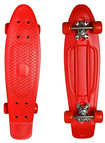 M.Y X-Skate Complete 22 Red Plastic Retro Beginner Skateboard for Kids Teenagers & Adults Waffle-Style Deck ABEC 7 Bearings for tricks and cruising