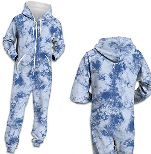 HGYJ Herren Jumpsuit Jogger,Herren-Hoodie, Großes Fleece mit Kapuze Im Herbst und Winter, Pullover-Overall, Einteiliger Pyjama, Arbeitsoverall für Männer und Frauen,Blue2,L