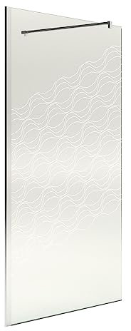 ONDÉE, Paroi ONDA, Sérigraphie motif ondulations 90x200cm, Epaisseur 8mm, Traitement anticalcaire, Profilé ajustable (-2cm), Verre trempé, Barre de fixation murale ou au plafond en option