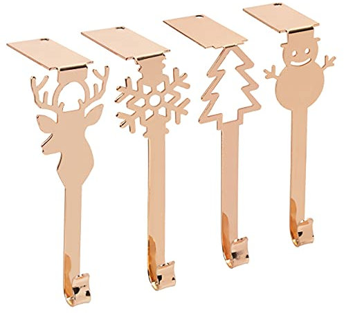 Beyond Your Thoughts 4er Set Nikolausstiefelhalter mit Muster Weihnachtsstrumpf Halter Halterung für Kamin Tisch Nikolausstiefel/Nikolausstrumpf Halter Haken Schwarz 4 Stück