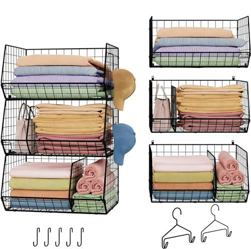 Jautokerdar 3 Tier Closet Hanging Shelves with Divider, Extra Large Closet Organizers and Storage, Clothes Hanging Organizer Clothing Sweaters Handbags Clutches Accessories