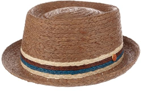 Mayser Gareth Pork Pie Strohhut Mehrfarbig gestreift Handmade Made in EU Herren Frühling Sommer braun M (56-57 cm)