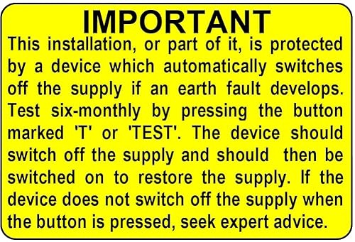 OUB4 RCD Test Labels | 76 mm x 51 mm | Semi Gloss | Permanent adhesive | Electrical Safety Warning Labels (50), Yellow