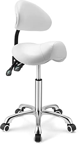 Kaleurrier Saddle Stool Rolling Swivel Height Adjustable with Wheels,Heavy Duty Anti-Fatigue Ergonomic Saddle Chair for Hair Beauty Salon Lab Dental Massage Office Home Kitchen (with Back, White)