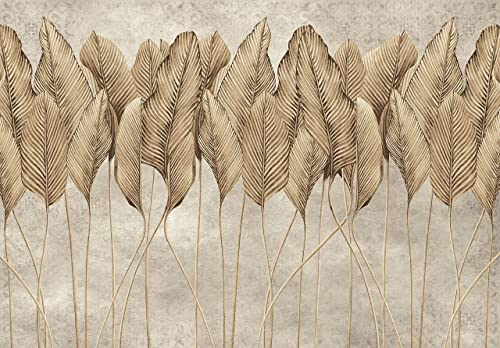 Vlies Fototapete Beige Federn Betonoptik inkl. Kleister Wohnzimmer Schlafzimmer Moderne Motivtapeten Wandtapete Tapete UV-Beständig Montagefertig (416 x 254 cm - 4 Bahnen)